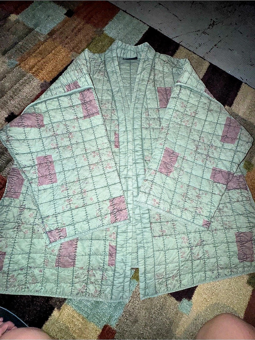 Lane Bryant Quilted Geometric Vest in Green & Pink Size 2X